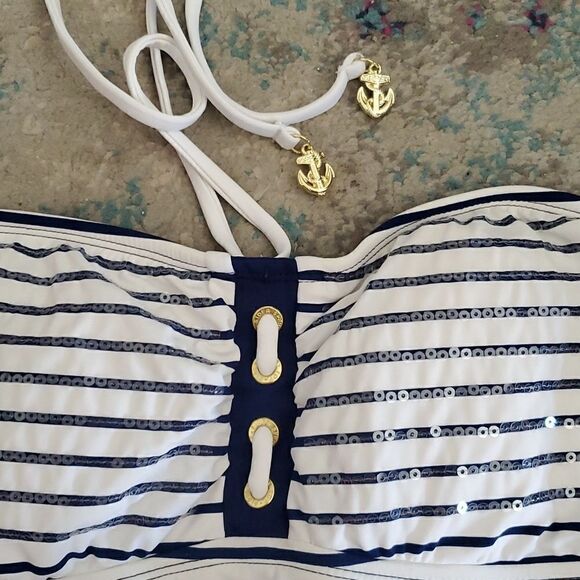 Sperry Top Sider Navy Blue & White Striped Nautical Tankini Bathing Suit Size S - Picture 10 of 15